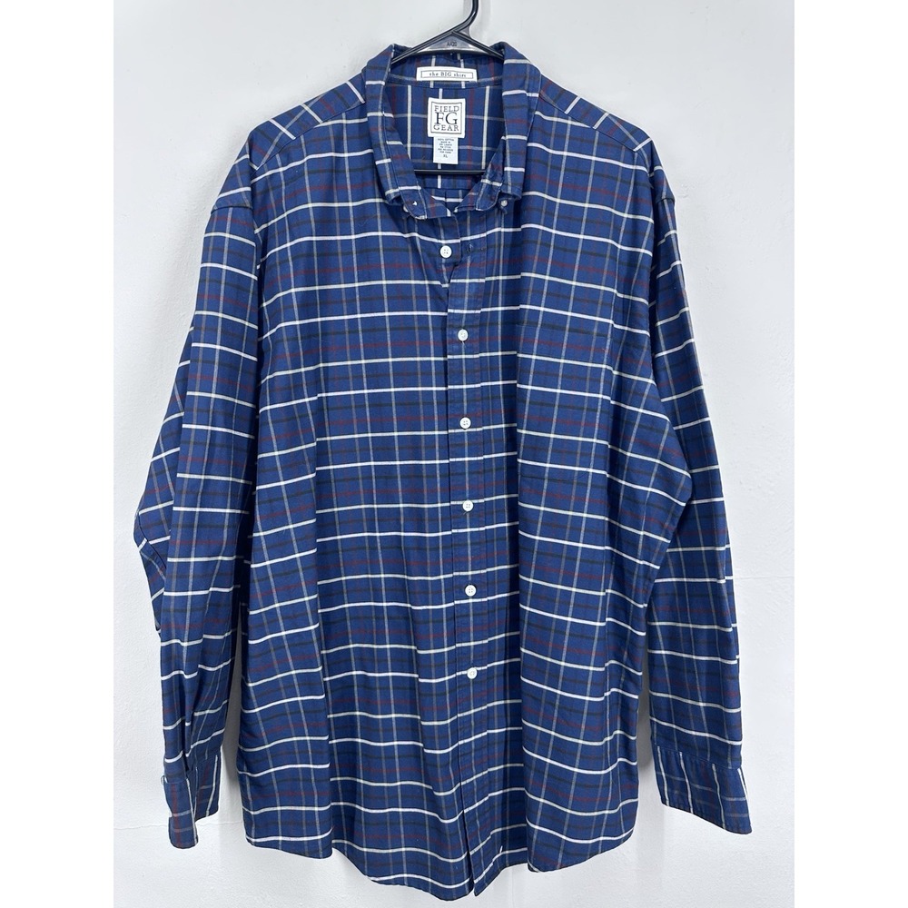 Field Gear 100% Cotton Mens Tartan Outdoors Plaid Button‎ Up Shirt XL Navy Blue